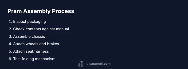 Process infographic showing steps to assemble a baby pram