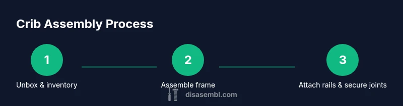 Infographic showing a 3-step crib assembly process