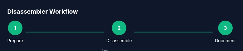 Three-step infographic showing prepare, disassemble, document