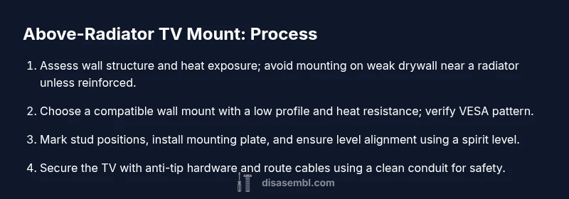 Process diagram for mounting a TV above a radiator