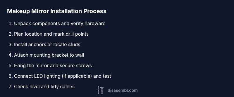 Step-by-step makeup mirror installation infographic
