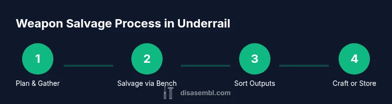 Diagram showing a four-step process for salvaging weapons in Underrail