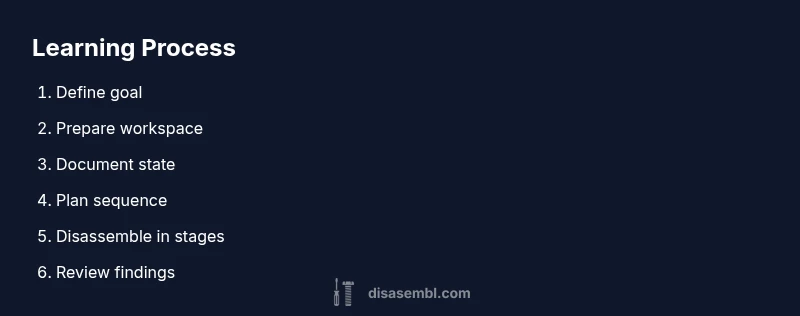 Tailwind CSS infographic showing a six-step disassembly learning process