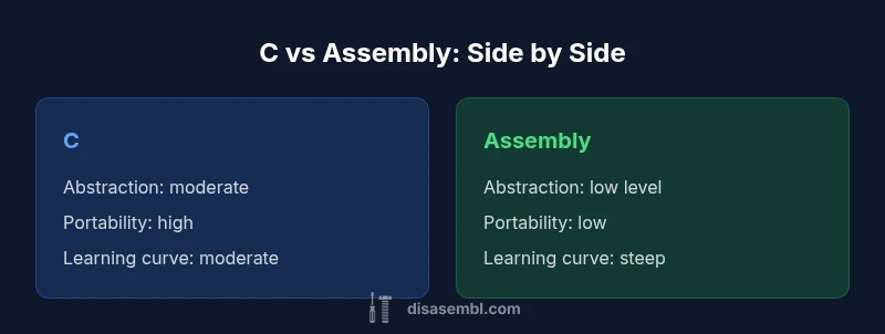 Side-by-side infographic of C and Assembly