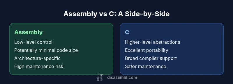 Infographic comparing Assembly and C performance factors